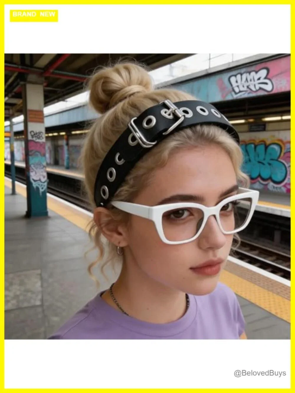 Goth Faux Leather Headband Double Prong Buckle Eyelet Punk Hair Accessory